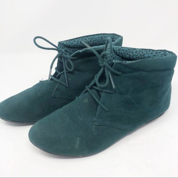 ATMOSPHERE UK | Teal Green Lace Up Flat Booties 7 - Picture 1 of 10